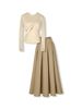 Set Áo Twist Long Sleeves Gown Pleat Skirt