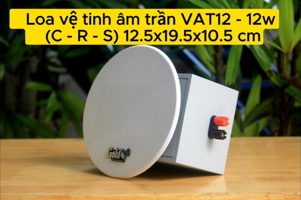 Loa vệ tinh âm trần Goldsound VAT12 Gold4cafe - công suất 12w, củ loa toàn dải cả âm Bass &Tress 3 inch, loa được thiết kế đập chậm để phù hợp với style quán dịch vụ, kích thước 12.5x19.5x10.5 cm (C - R - S); chất liệu thùng gỗ 100%. Bảo hành 60 tháng