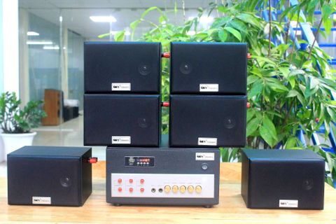 Loa nhà hàng: Gold4cafe V22 từ ( 30 - 80 m2) spa, quán ăn, trà sữa...( 01 âm ly A380 và 06 loa vệ tinh V22)