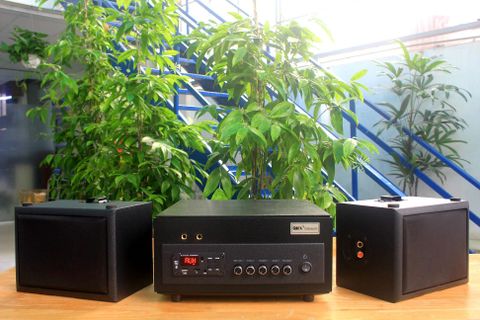 Loa cafe, Loa nhà hàng: Combo loa ngoài trời sân vườn treo tường 2 loa V25NT + âm ly A382