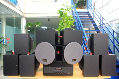 Loa cafe, Loa nhà hàng: Combo 10 Loa âm trần thùng gỗ VAT16 + âm ly A904