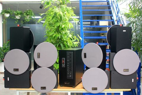 Loa cafe, Loa nhà hàng: Combo 10 Loa âm trần thùng gỗ VAT16 + âm ly A906