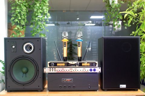 Dàn karaoke gia đình: V230 (01 amply A918 + 02 loa 200w + 01 vang cơ + 01 Micro không dây)