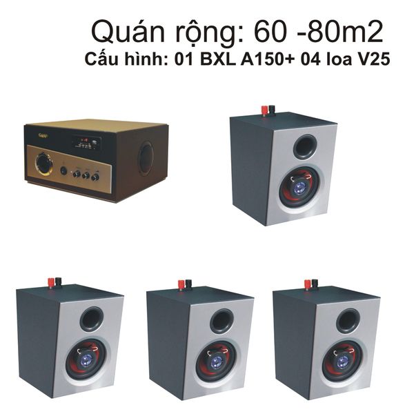 Loa nhà hàng: Combo dàn loa Gold4cafe (Từ 40 - 80m2) Dàn loa V25 (Amply A150+ 4c v25)