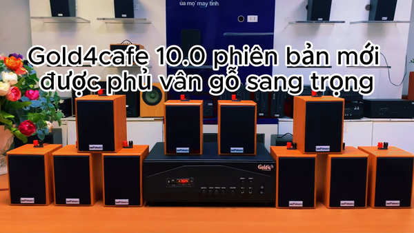 Gold4cafe 10.0 màu vân gỗ đỏ (10 loa + 1 amply), Amply 1200w - 2 vùng âm lượng, loa được thiết kế riêng cho quán, bật lớn không tạp âm, bảo hành dài hạn 5 năm