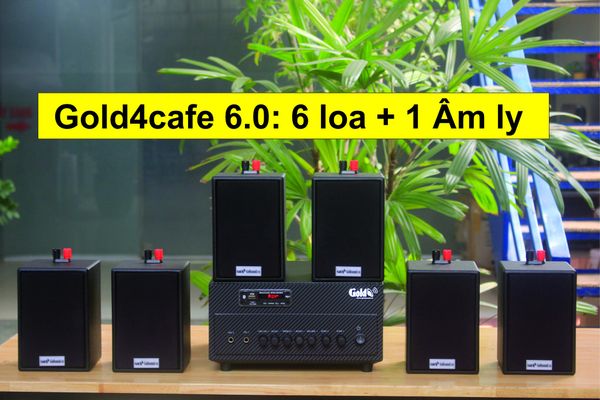 [Diện tích 100m2 + 2 Kênh] Gold4cafe 6.0 (01 amply + 06 loa treo tường), Amply 4 - 6 vùng âm lượng, loa được thiết kế riêng cho quán, bật lớn không tạp âm, miễn phí công lắp đặt, bảo hành dài hạn 5 năm.