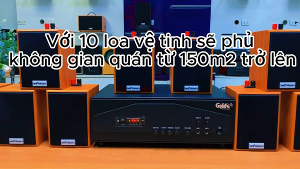 Gold4cafe 10.0 màu vân gỗ đỏ (10 loa + 1 amply), Amply 1200w - 2 vùng âm lượng, loa được thiết kế riêng cho quán, bật lớn không tạp âm, bảo hành dài hạn 5 năm