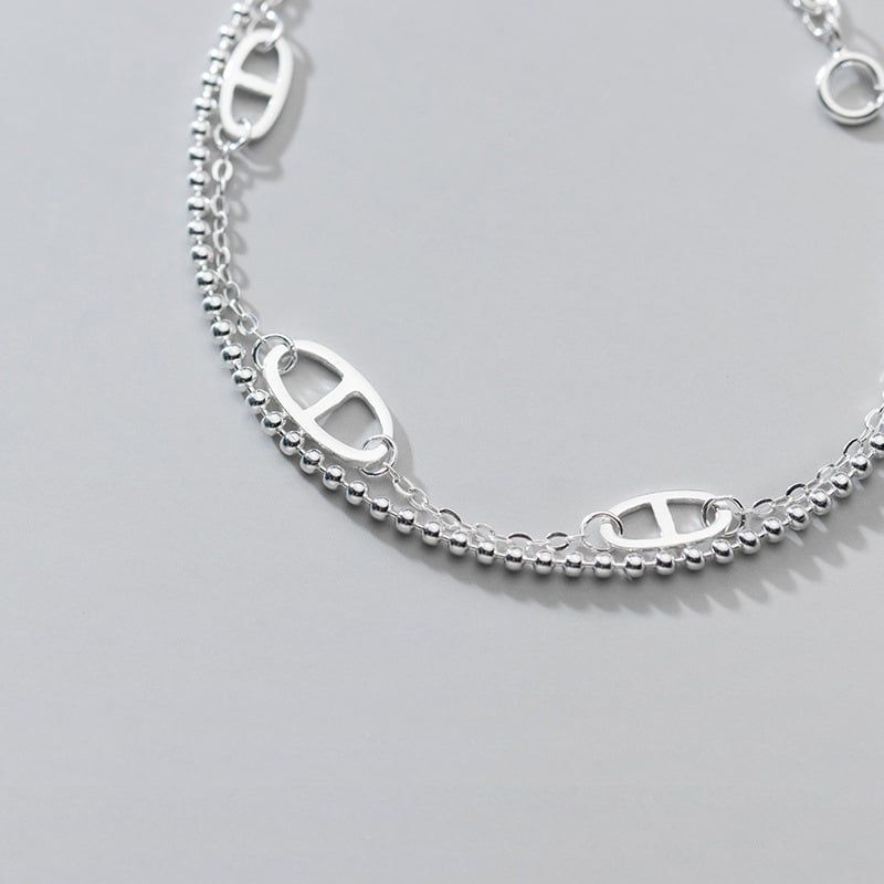 Lắc tay bạc Button double chains