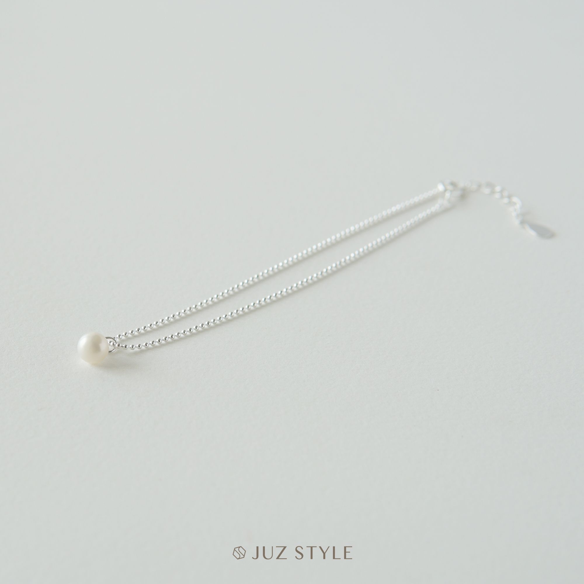  Lắc chân bạc ball chain with pearl 