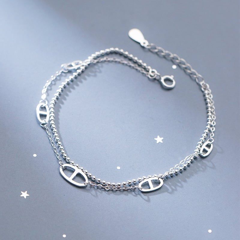 Lắc tay bạc Button double chains