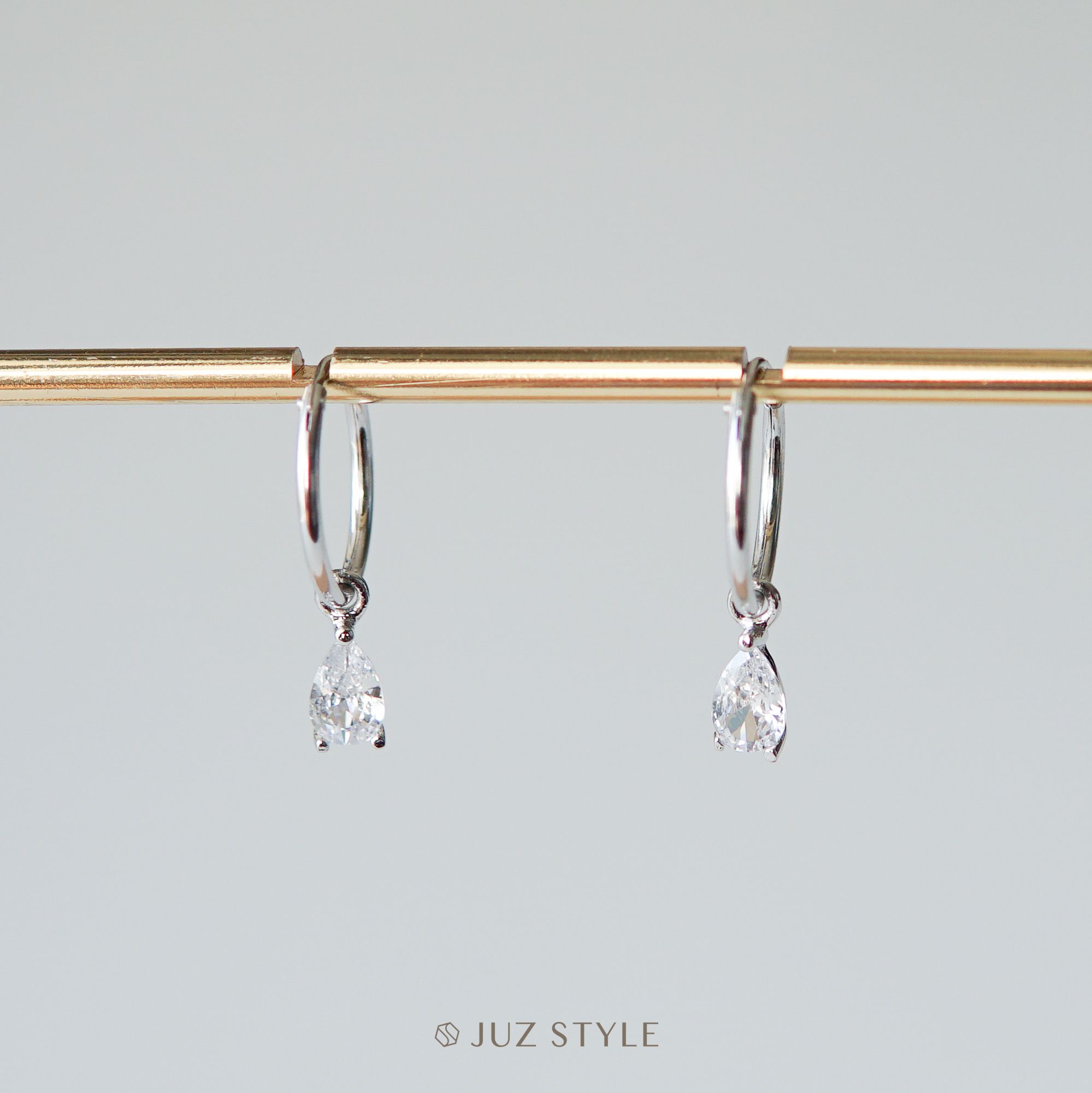 Bông tai bạc Cz water-drop hoop