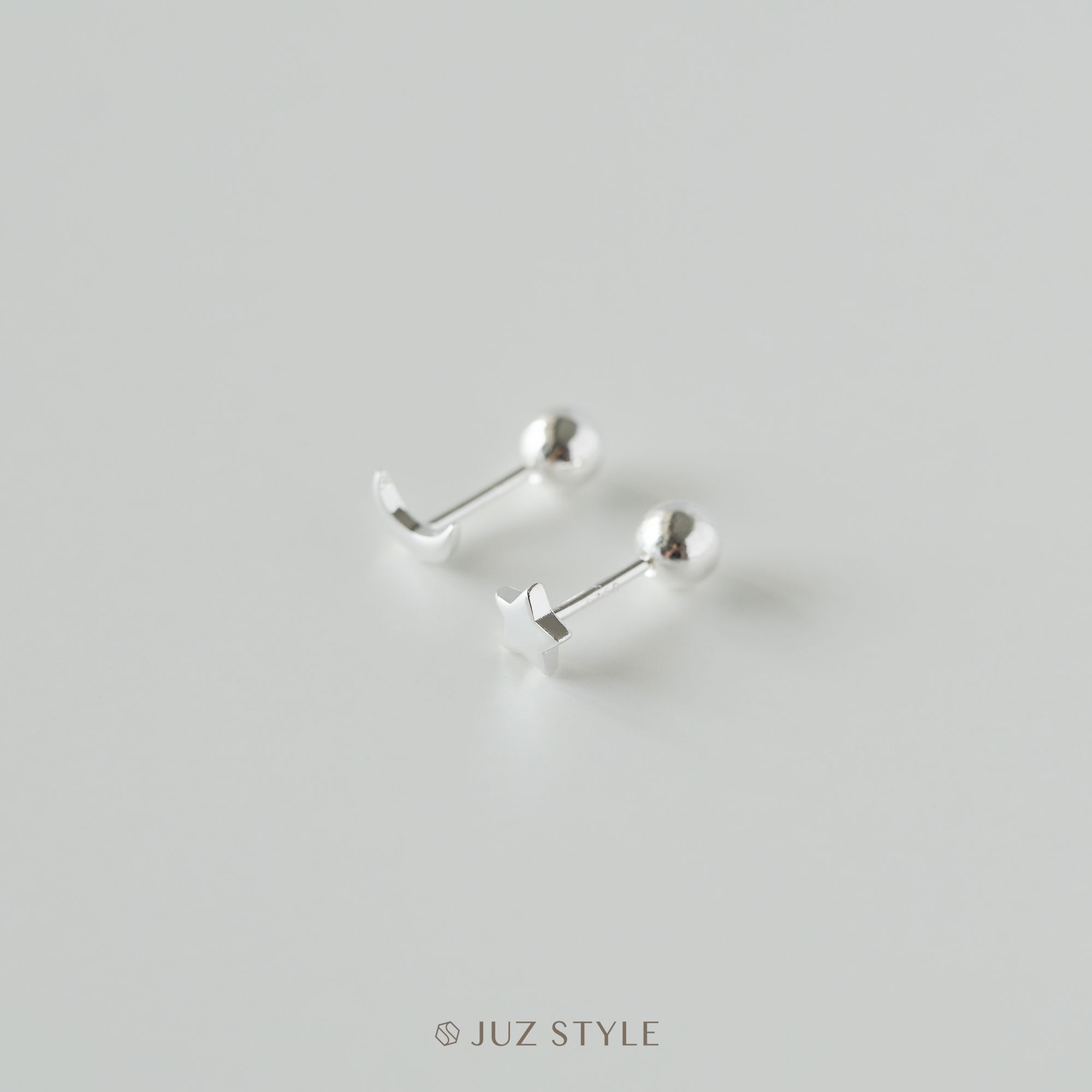 Bông tai bạc Crescent star ballstuds