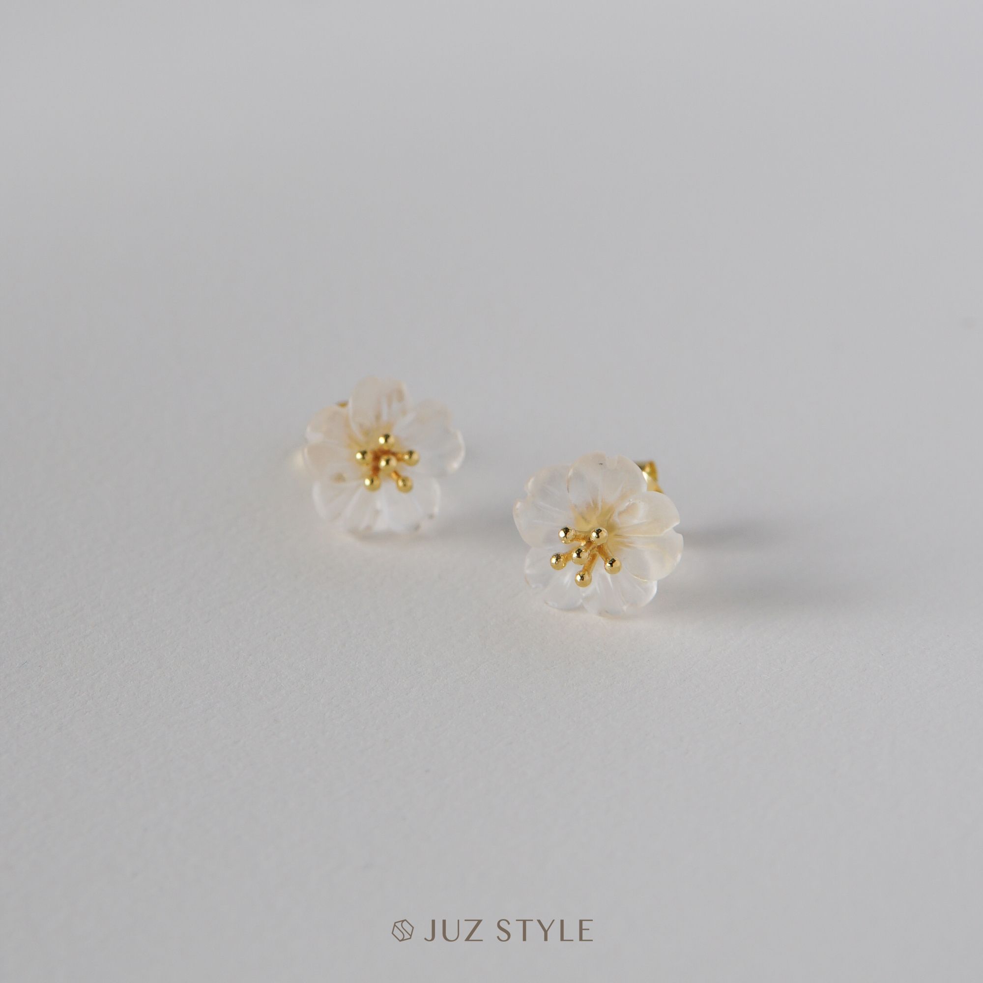 Bông tai bạc mạ vàng Quartz apricot blossom