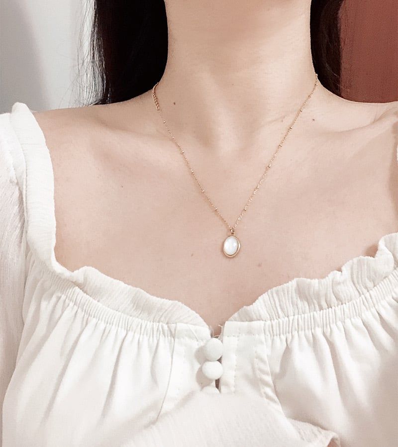 Dây chuyền mặt đá xà cừ oval