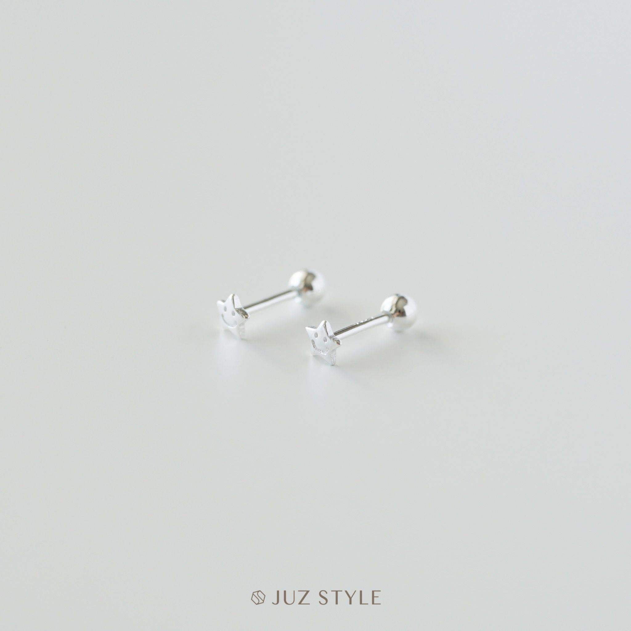 Bông tai bạc smiley star ballstuds