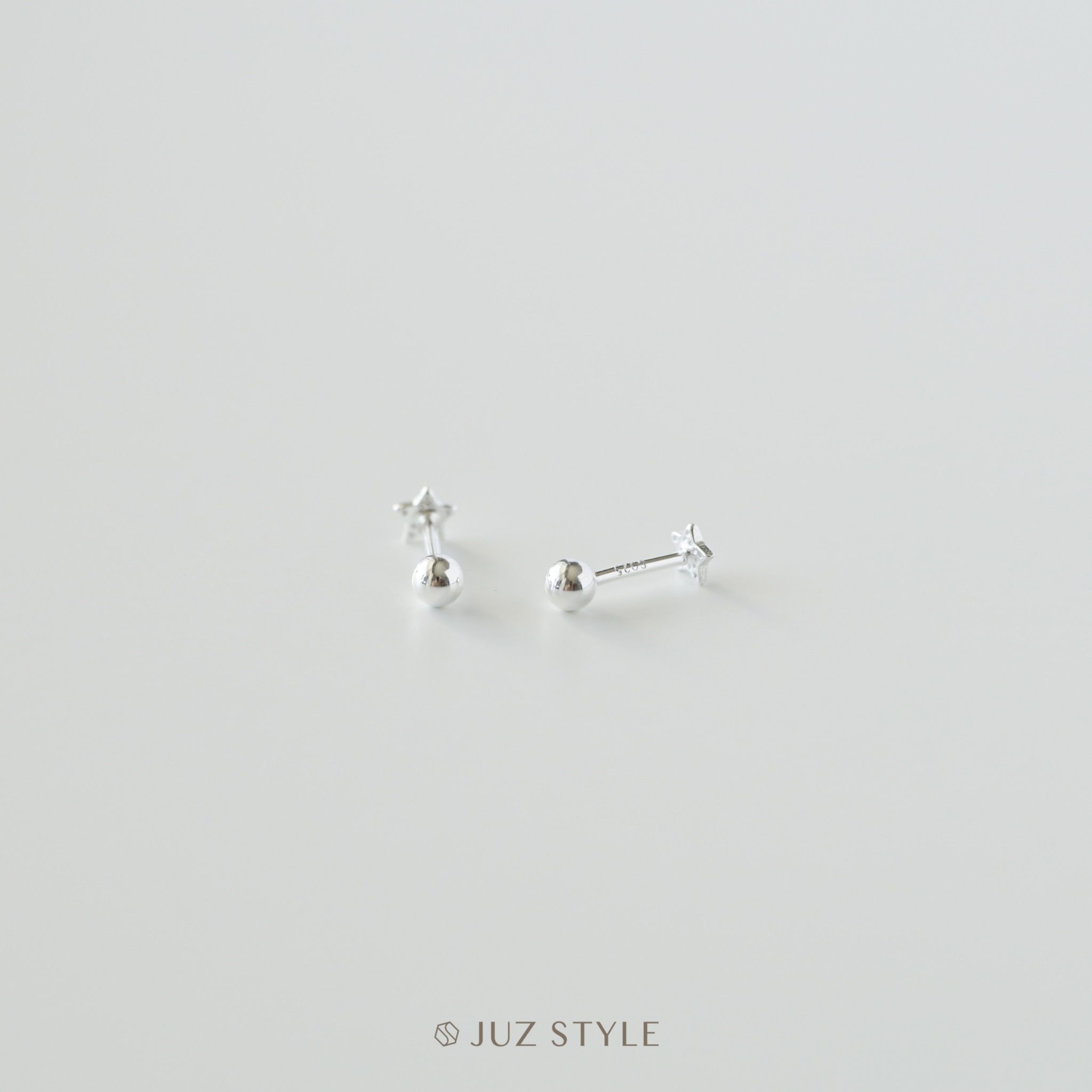 Bông tai bạc smiley star ballstuds