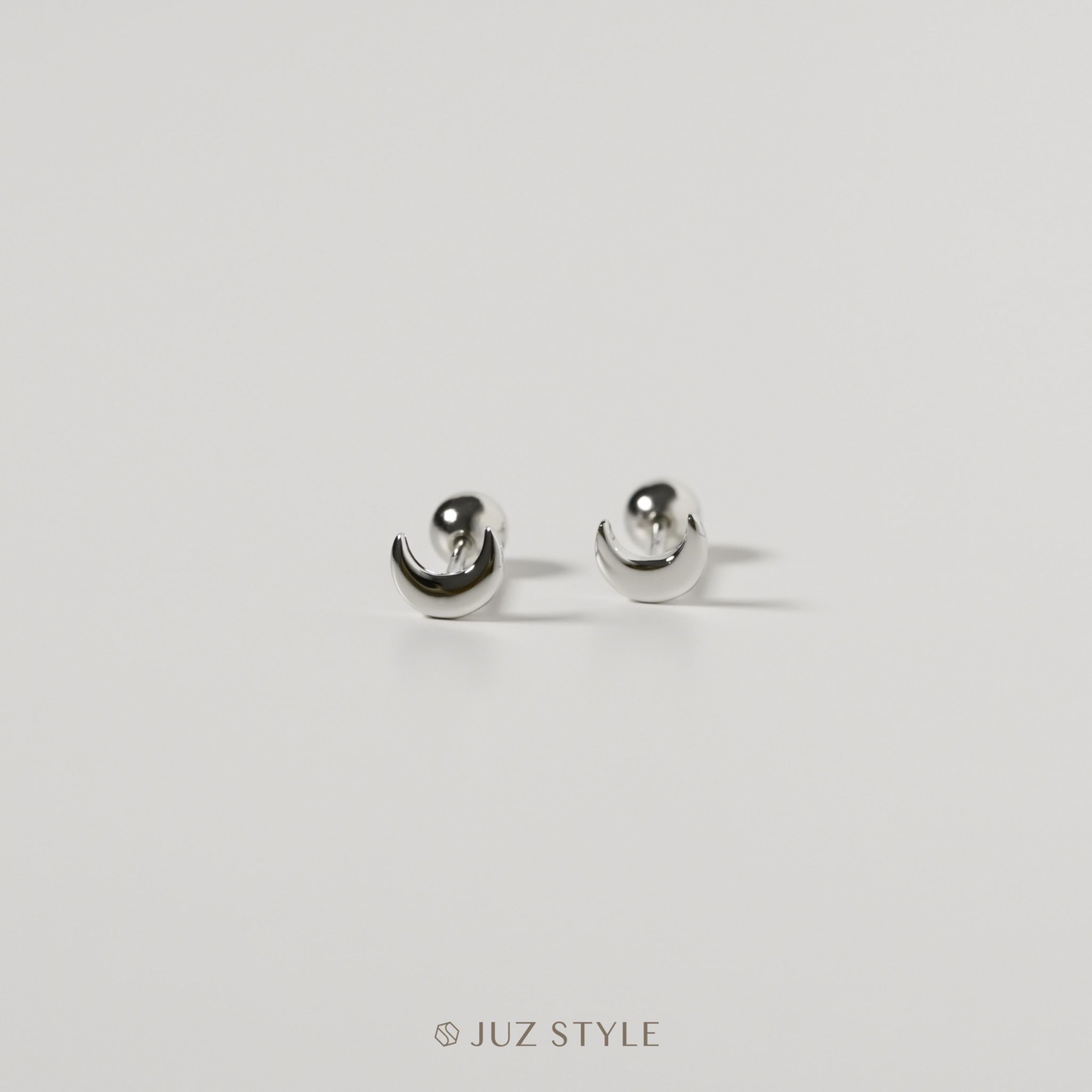  Bông tai bạc Crescent moon ballstuds 