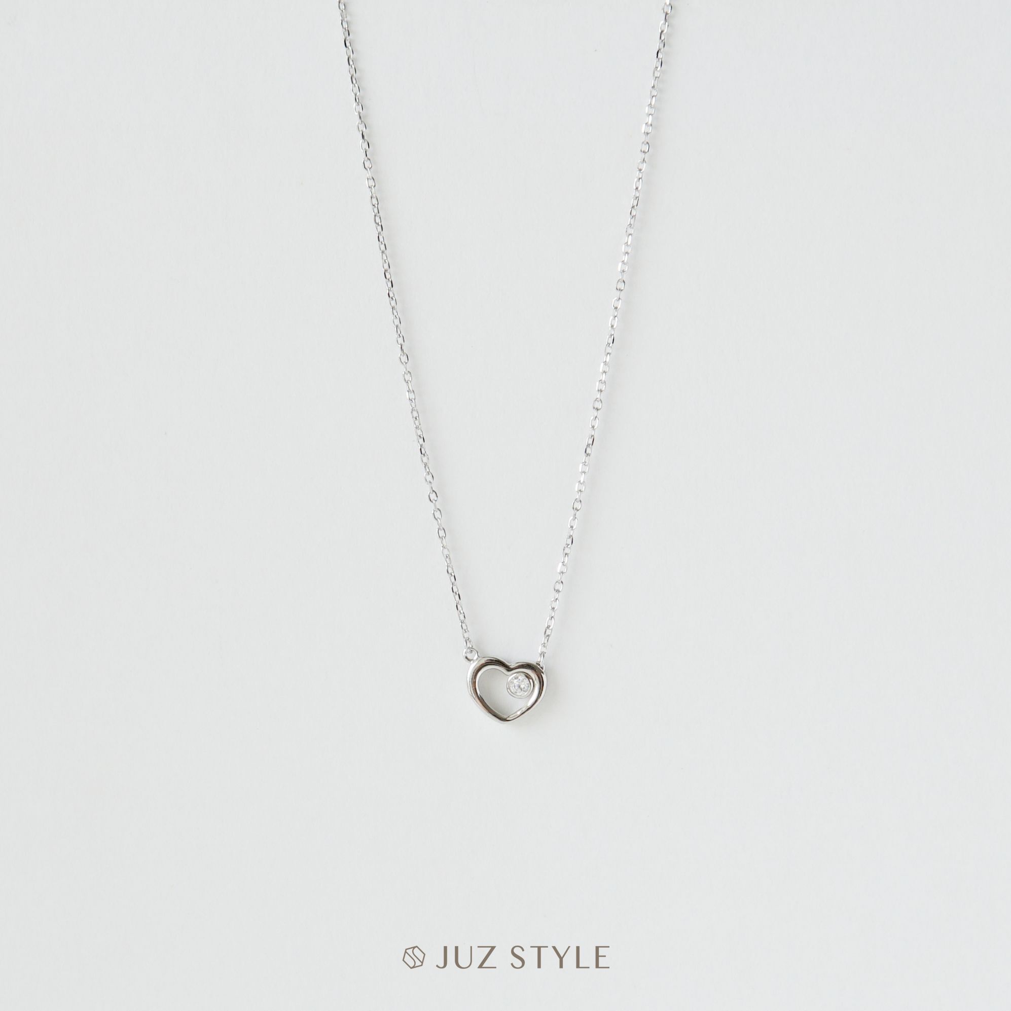 Dây chuyền bạc Heart & Cz bezel