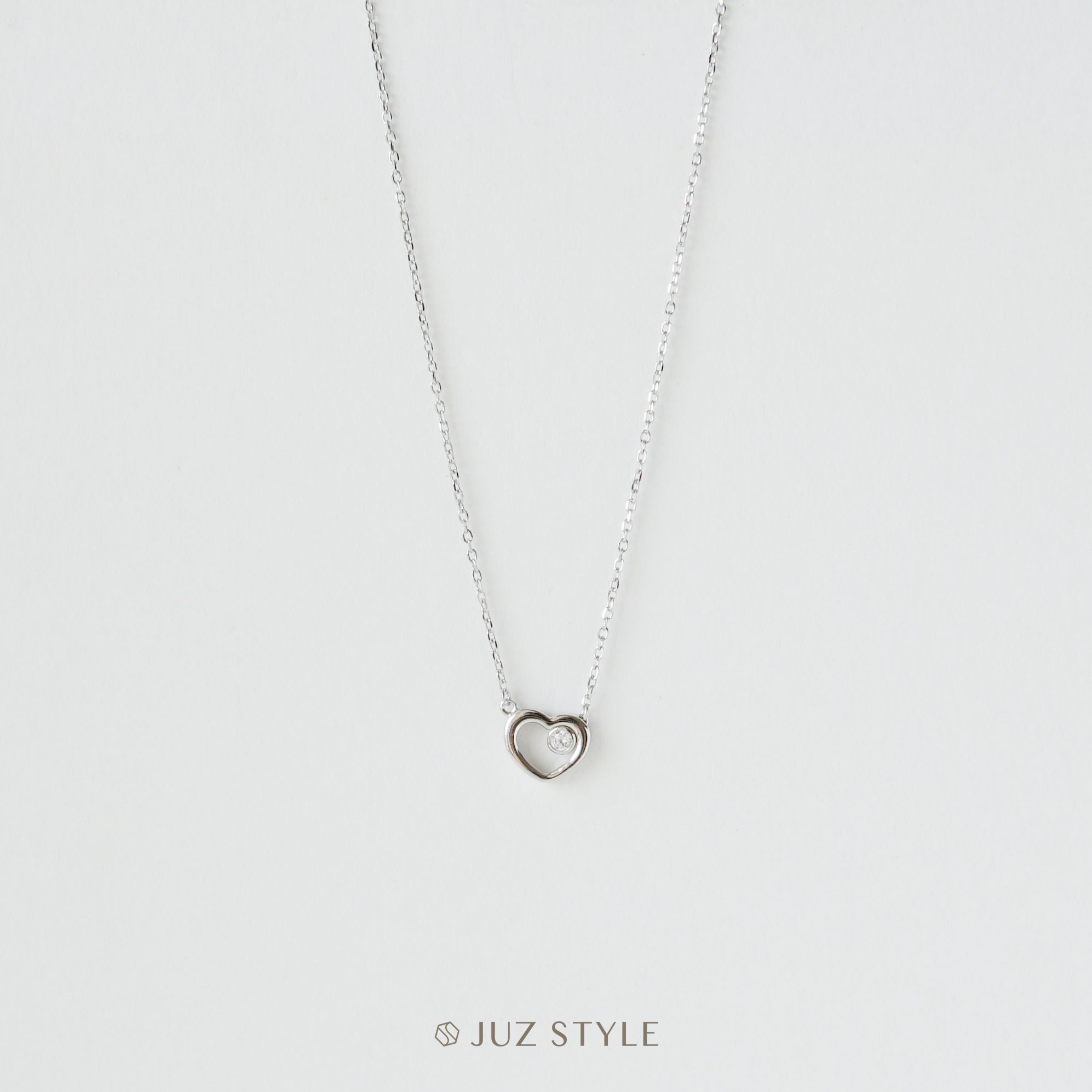  Dây chuyền bạc Heart & Cz bezel 