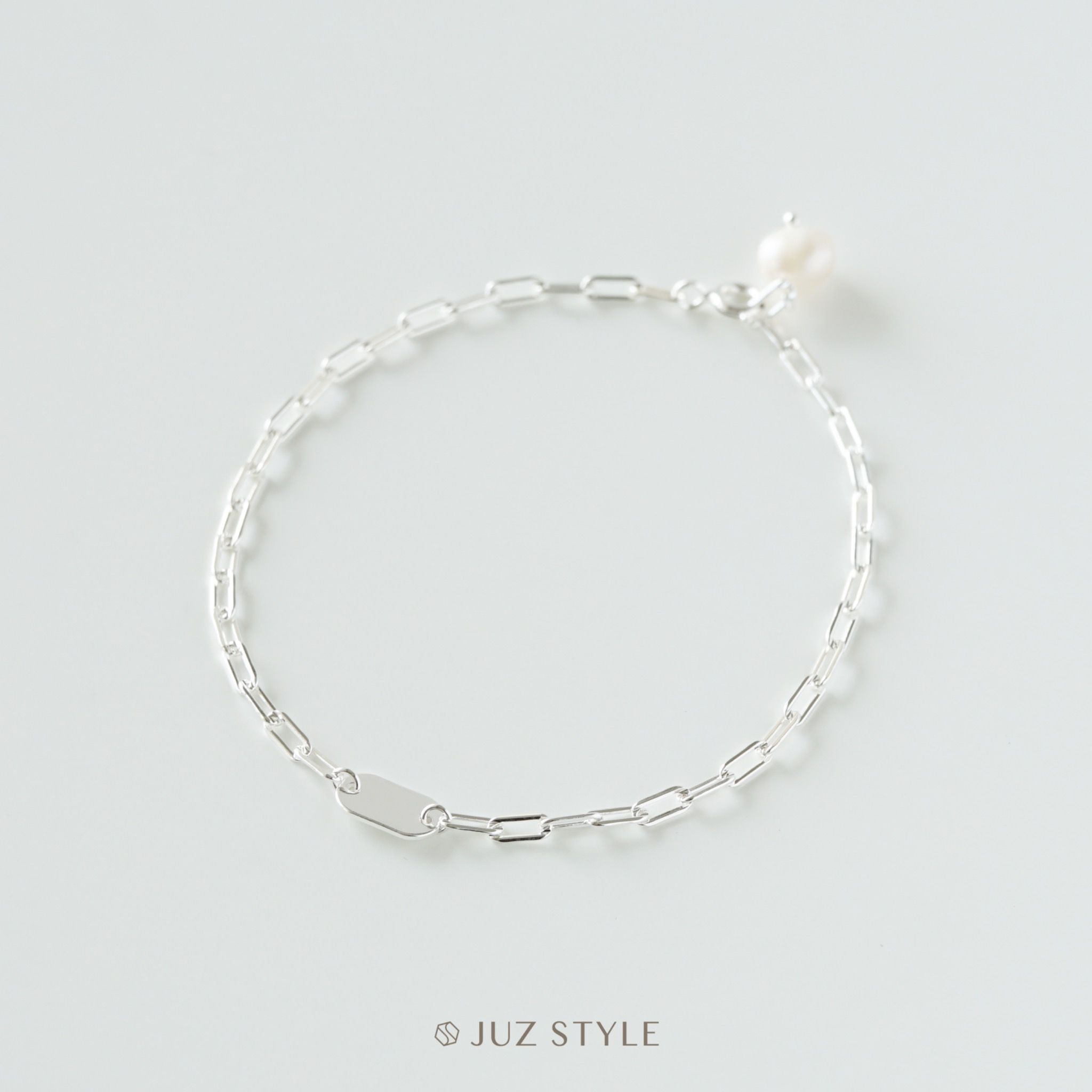 Lắc tay bạc Rectangle chain with pearl
