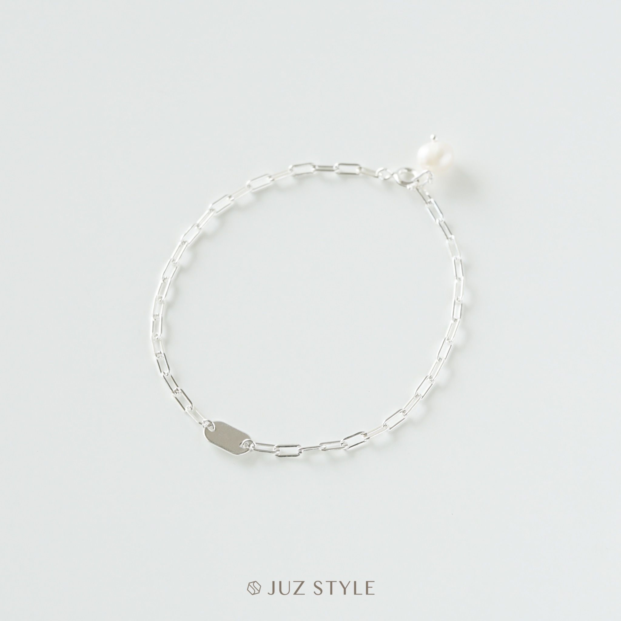 Lắc tay bạc Rectangle chain with pearl