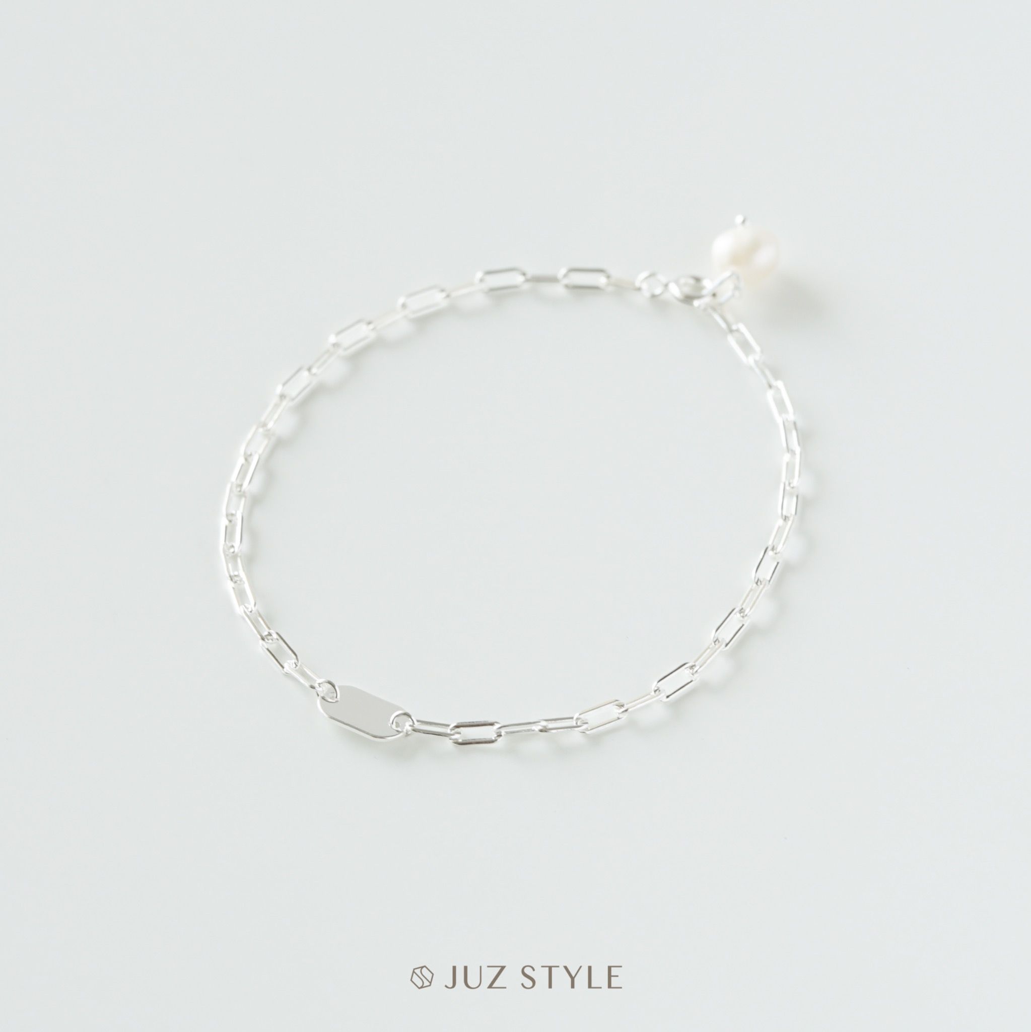 Lắc tay bạc Rectangle chain with pearl