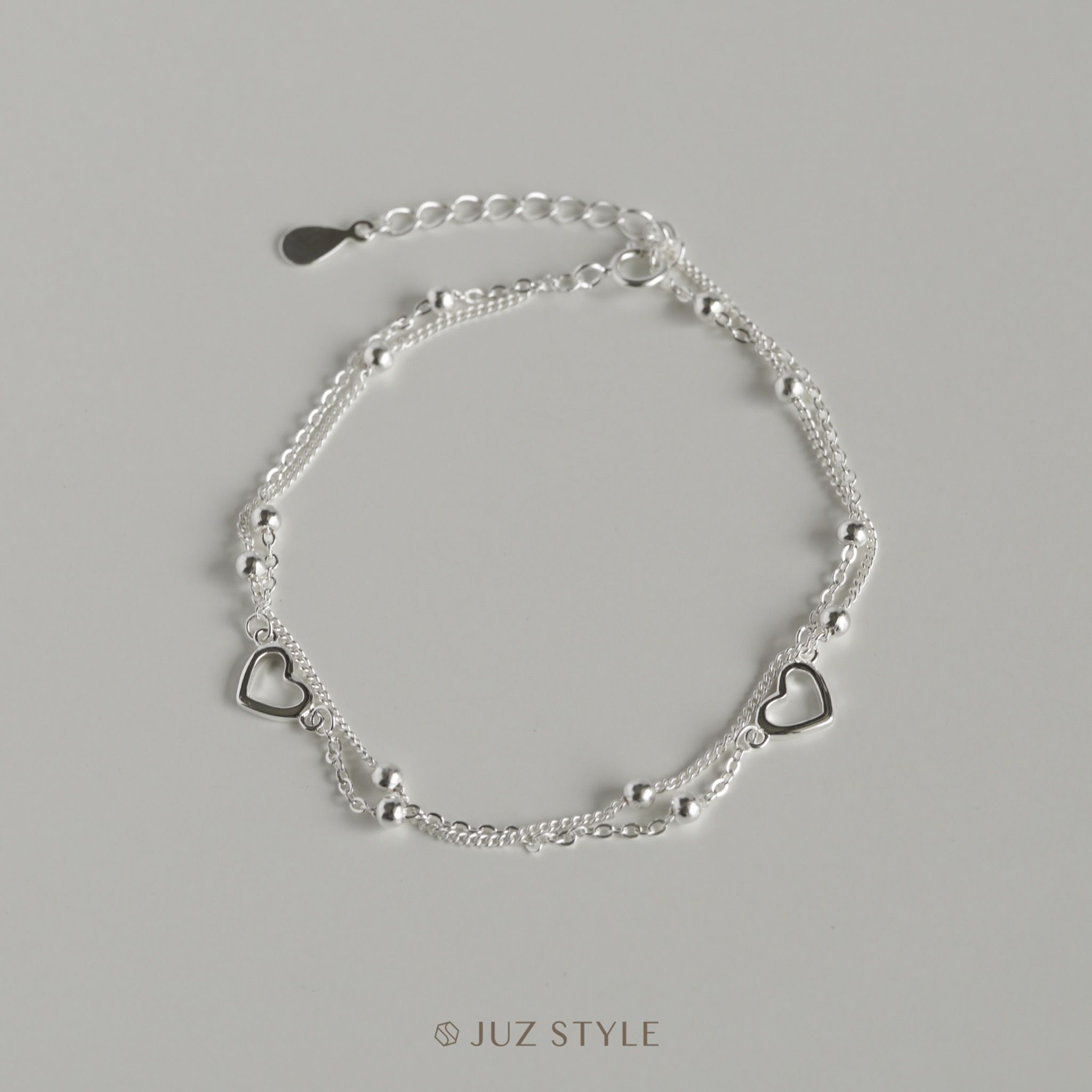 Lắc tay bạc Double chains w. Hearts