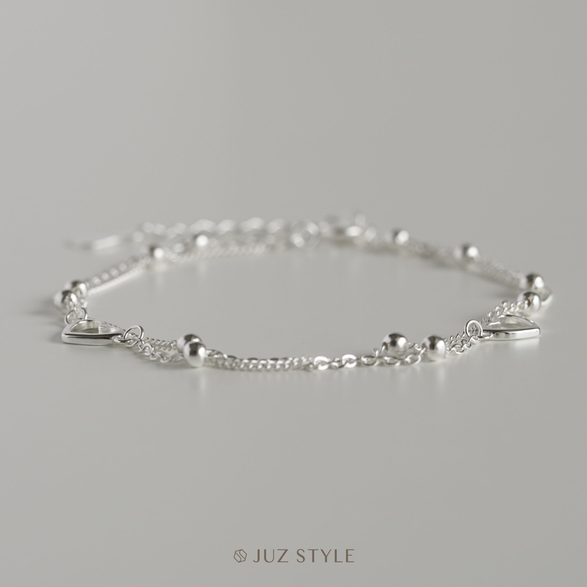 Lắc tay bạc Double chains w. Hearts