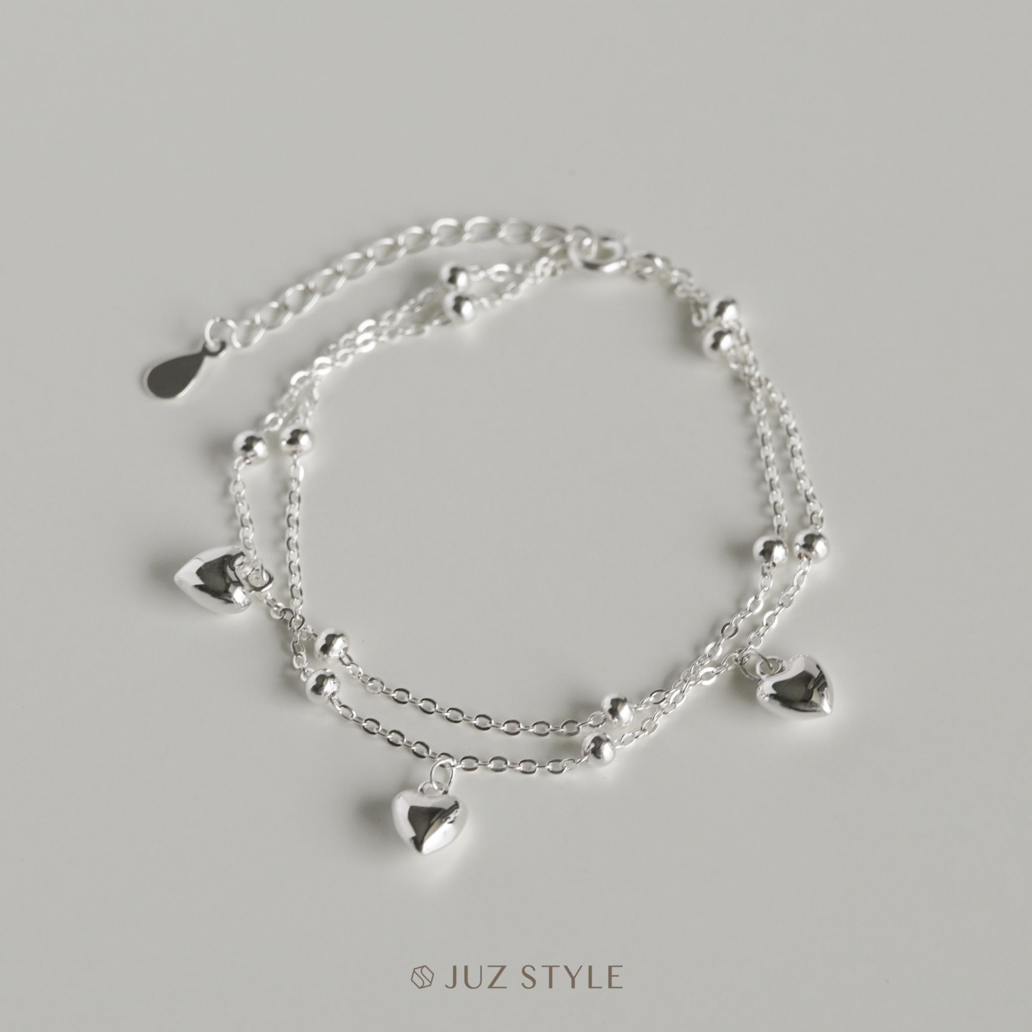 Lắc tay bạc Double chains with hearts