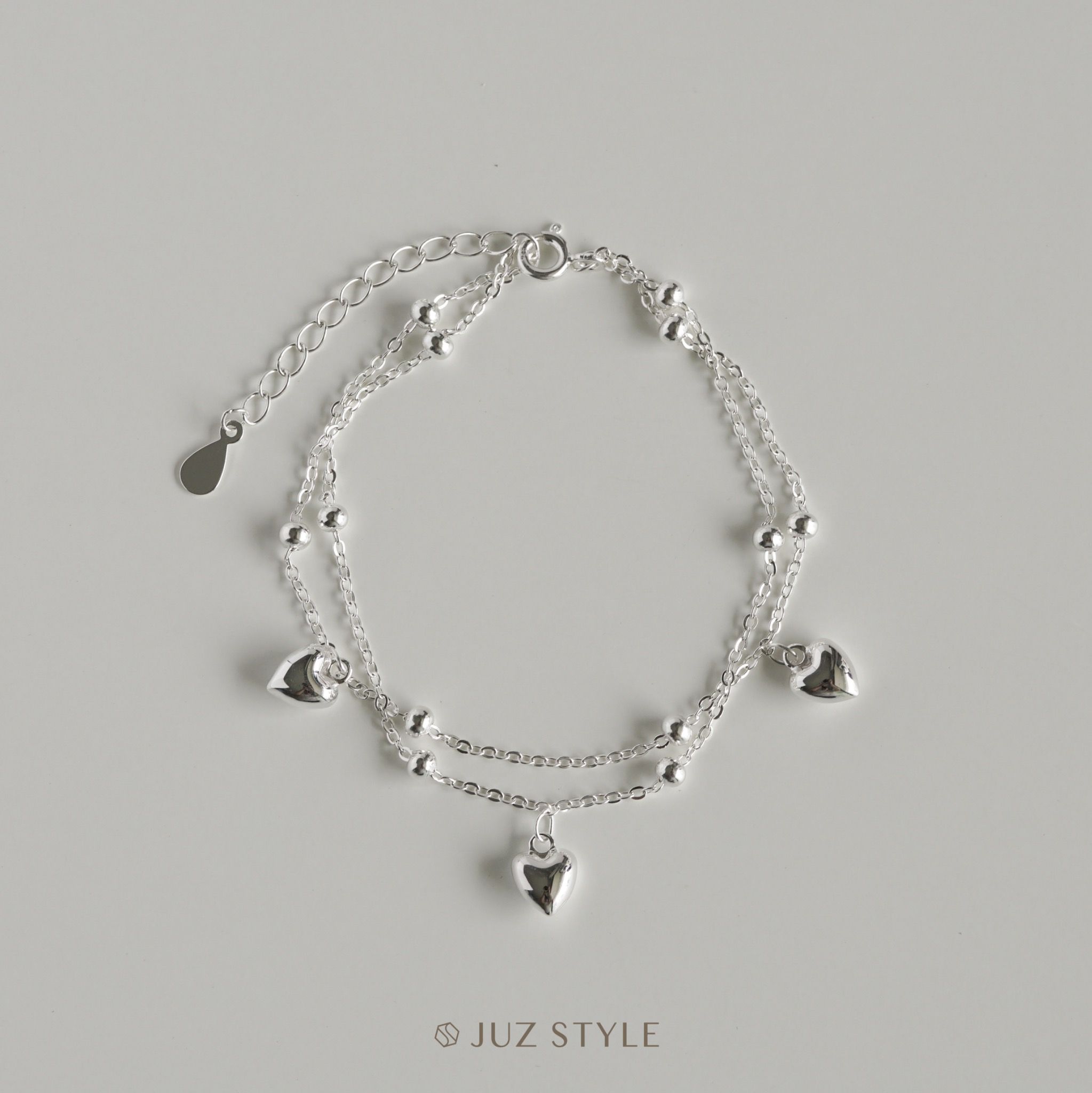 Lắc tay bạc Double chains with hearts