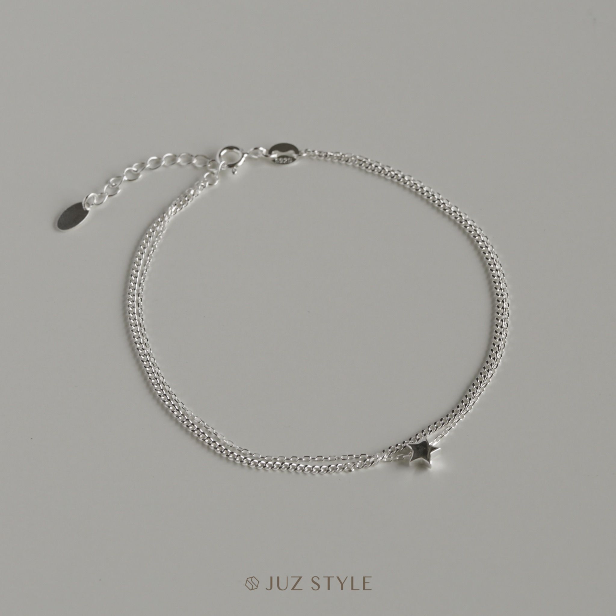 Lắc chân bạc Double chains w. Star