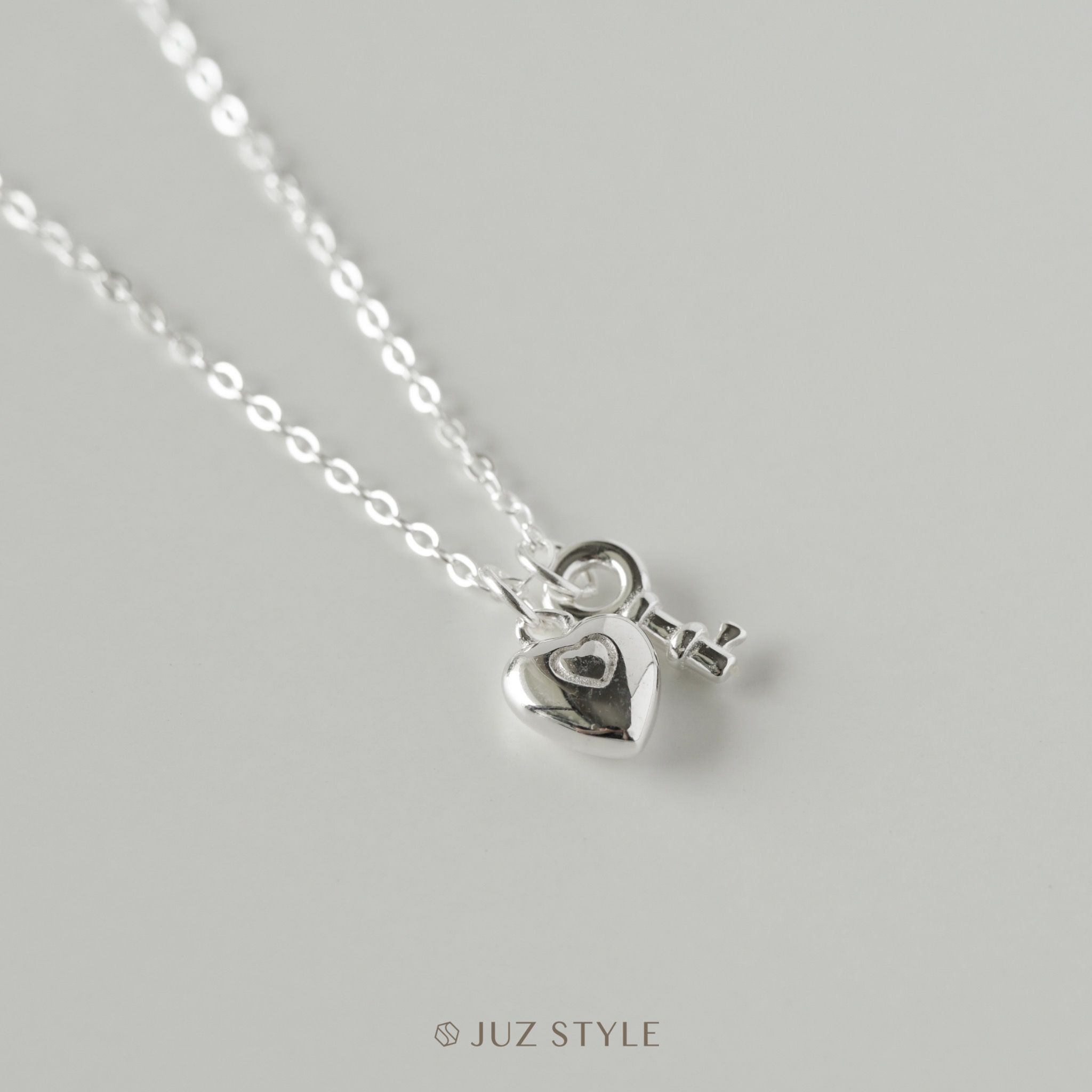 Dây chuyền bạc Heart lock & key