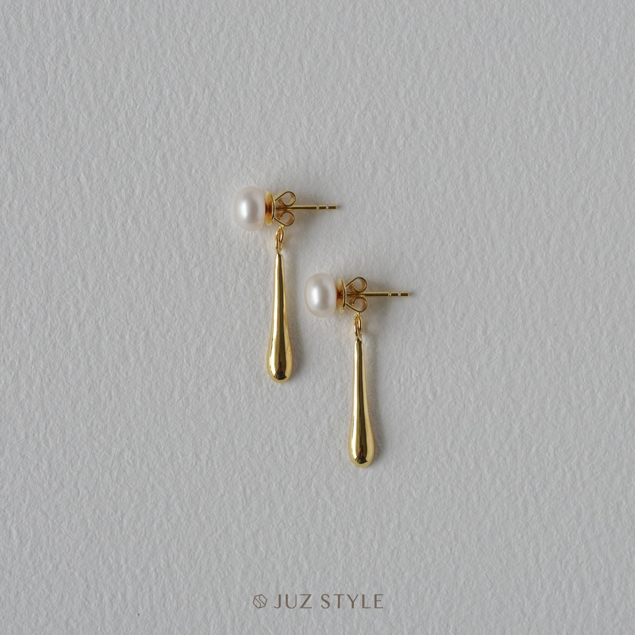 Bông tai bạc mạ vàng Drop Pearl