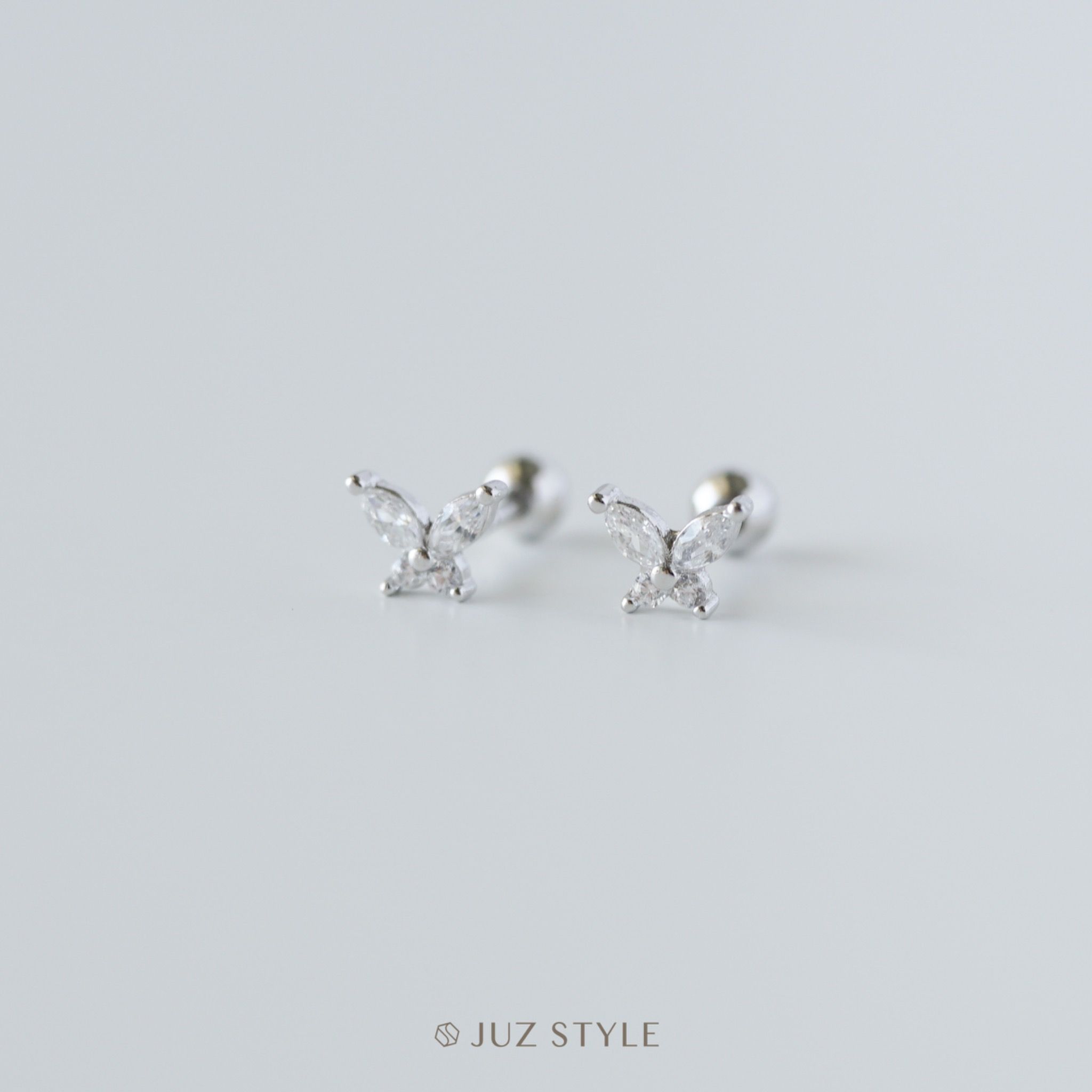 Bông tai bạc Butterfly Cz Ballstuds
