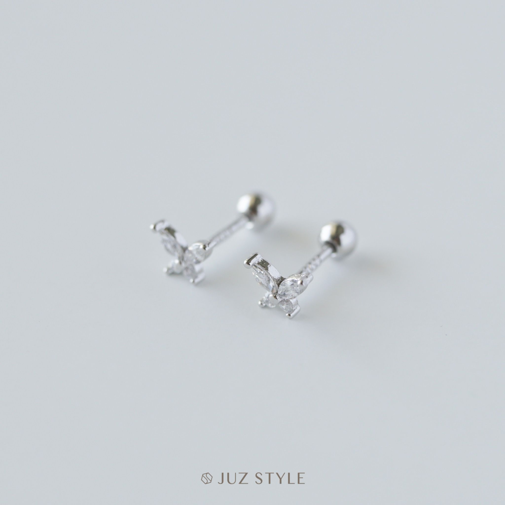 Bông tai bạc Butterfly Cz Ballstuds
