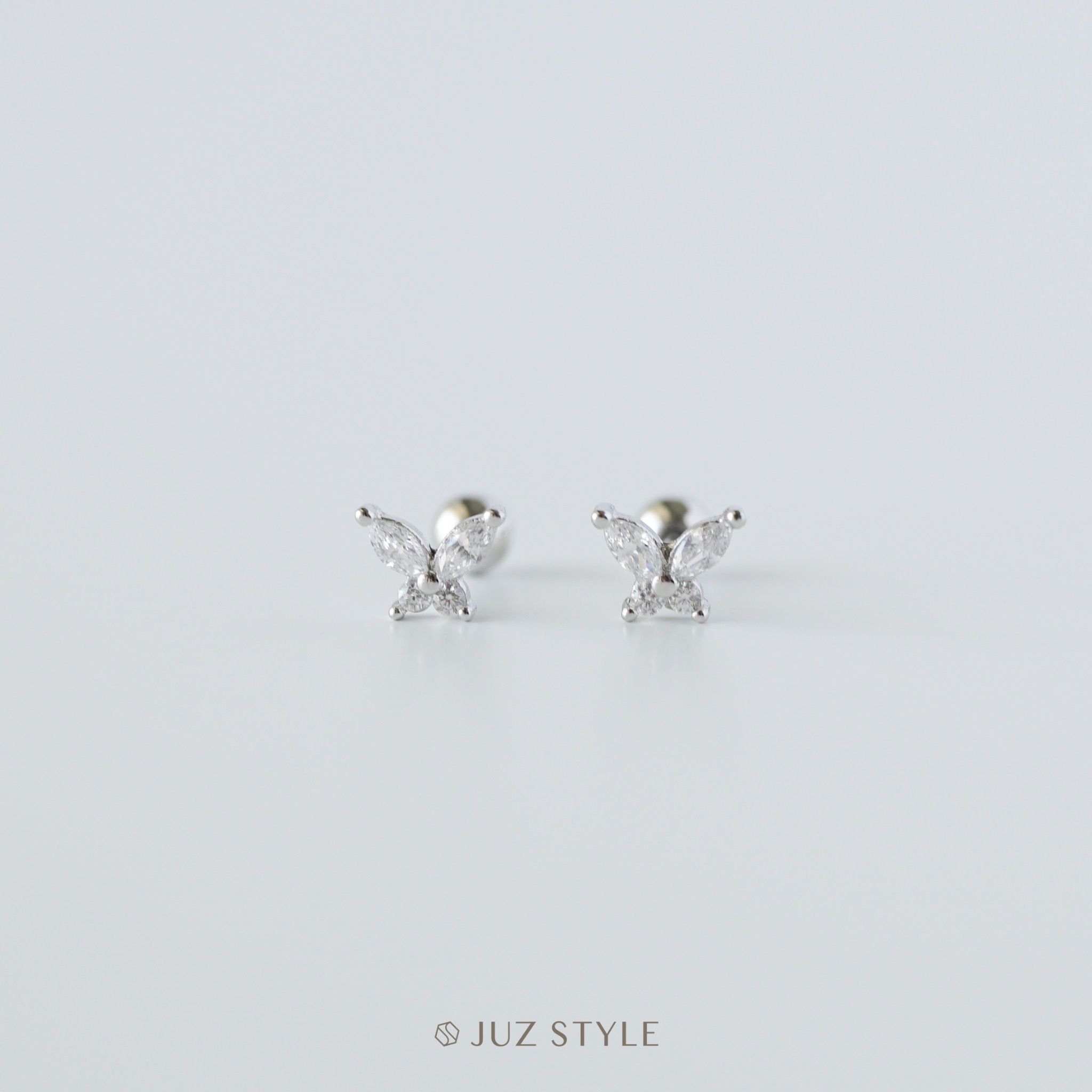 Bông tai bạc Butterfly Cz Ballstuds