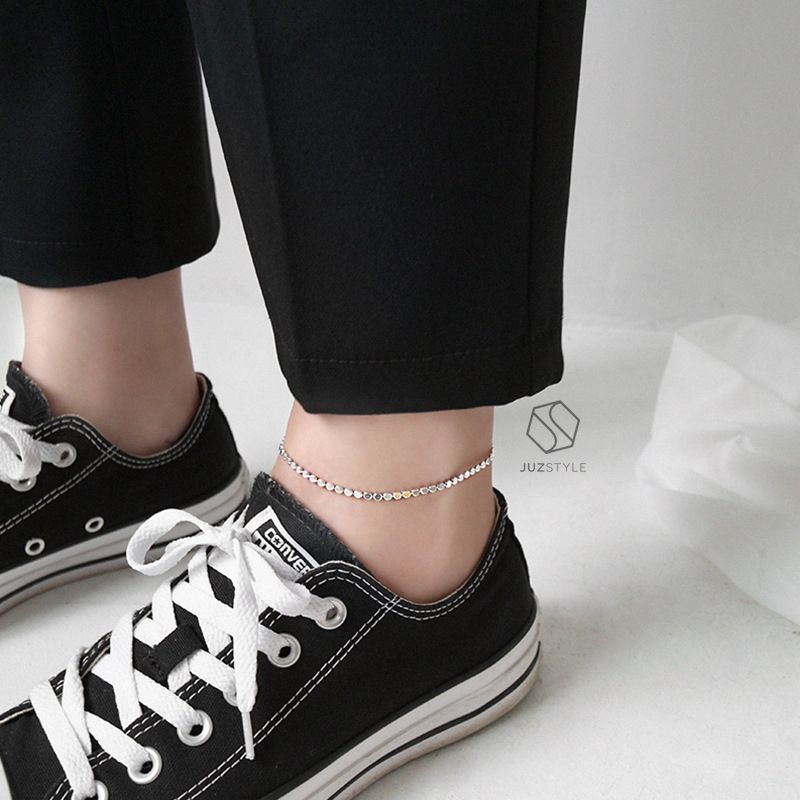 Lắc chân bạc Flat circle chain