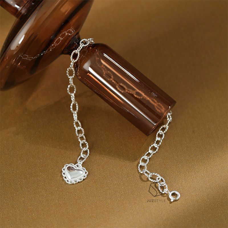 Lắc chân bạc Oval chain with heart tag