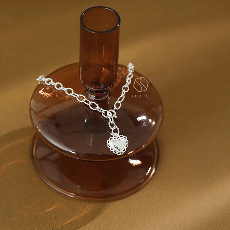 Lắc chân bạc Oval chain with heart tag