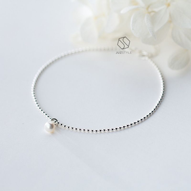 Lắc chân bạc Tiny ball chain with pearl