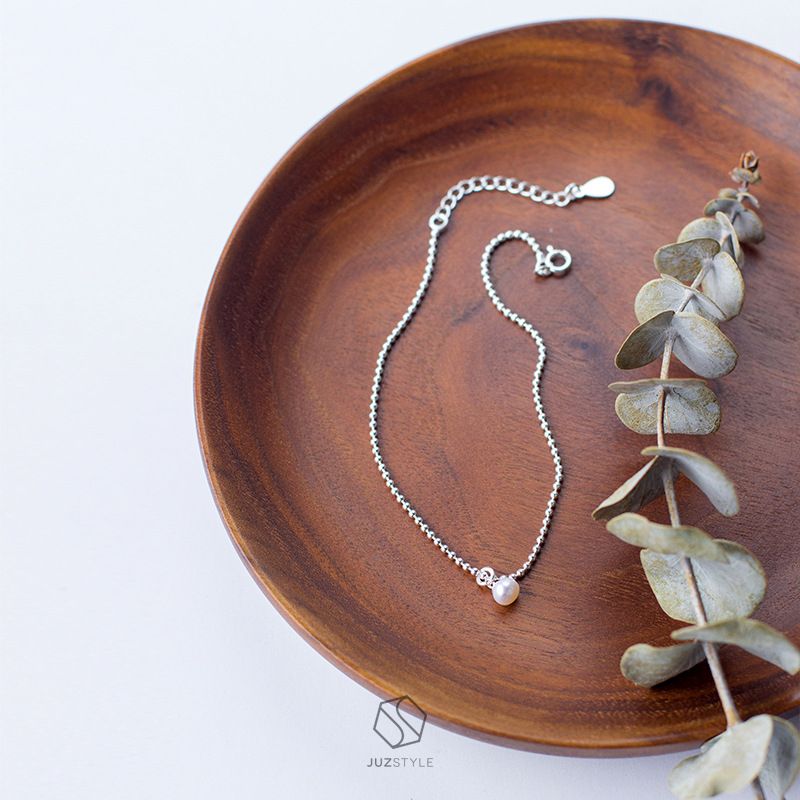 Lắc chân bạc Tiny ball chain with pearl