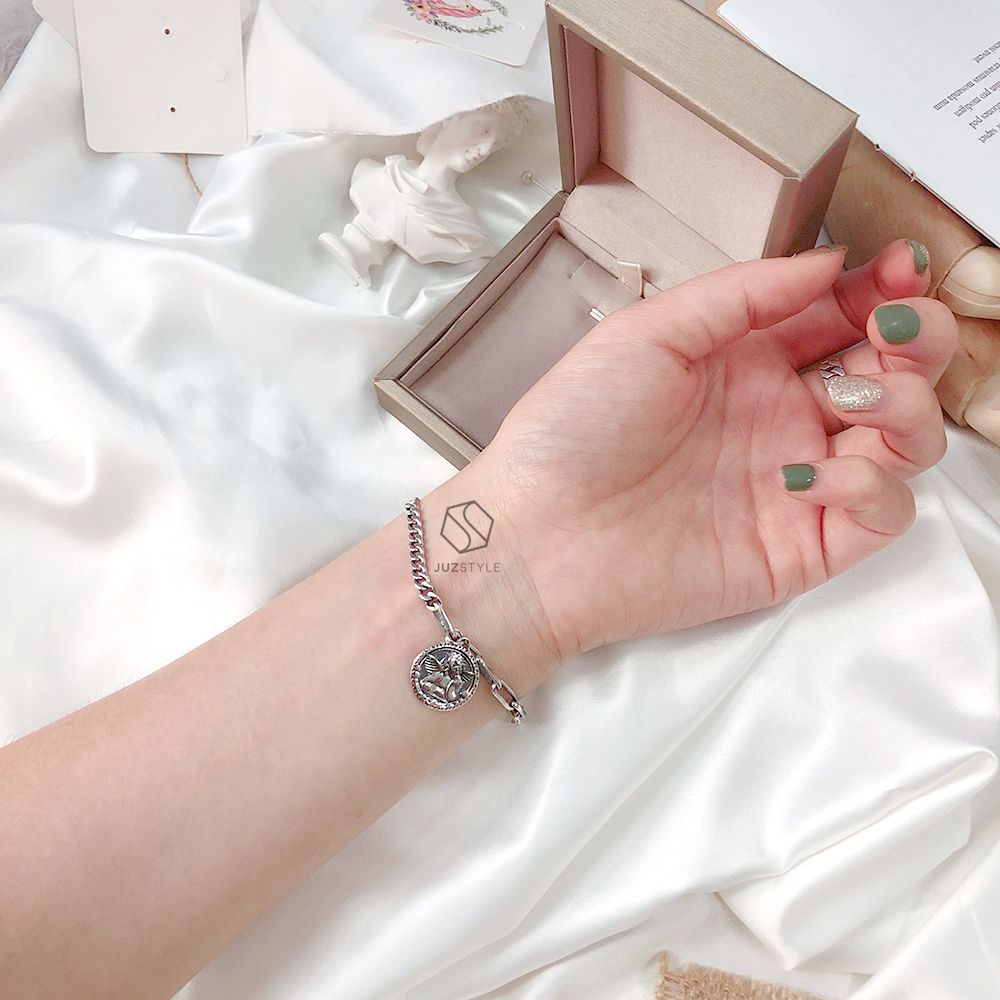 Lắc tay bạc Vintage bracelet with angel coin