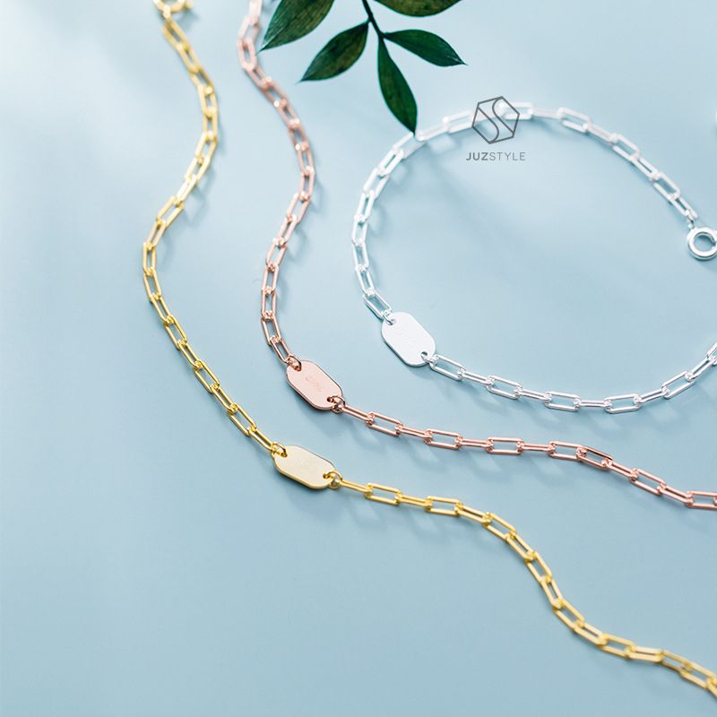 Lắc tay bạc Rectangle chain with pearl