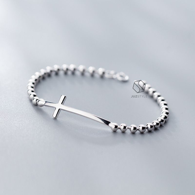  Lắc tay bạc Ball chain with cross 