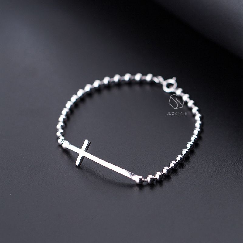  Lắc tay bạc Ball chain with cross 