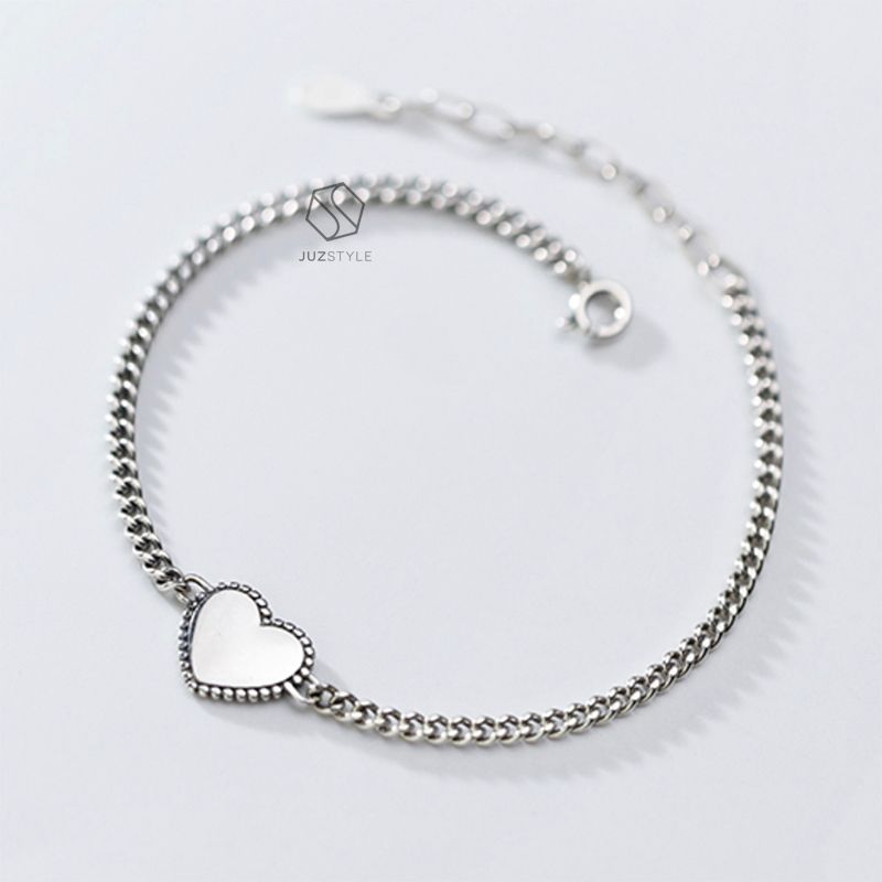 Lắc tay bạc Vintage chain with heart tag