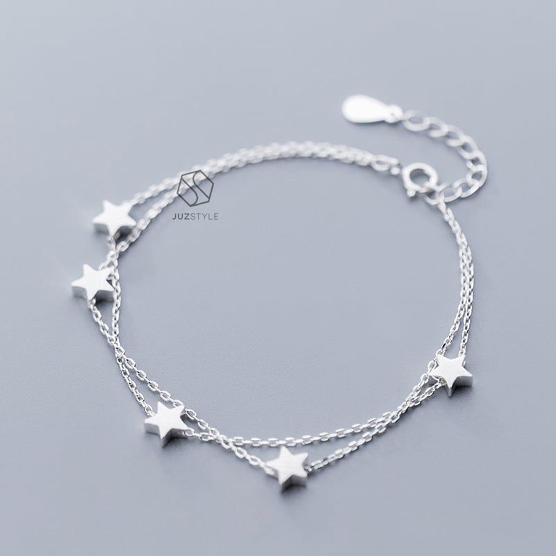 Lắc tay bạc Two chains with stars