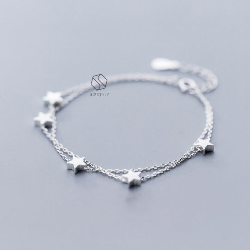 Lắc tay bạc Two chains with stars