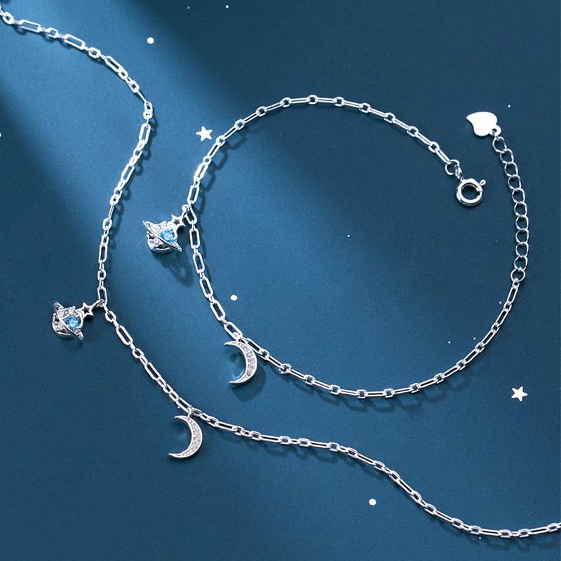 Lắc chân bạc Crescent & star