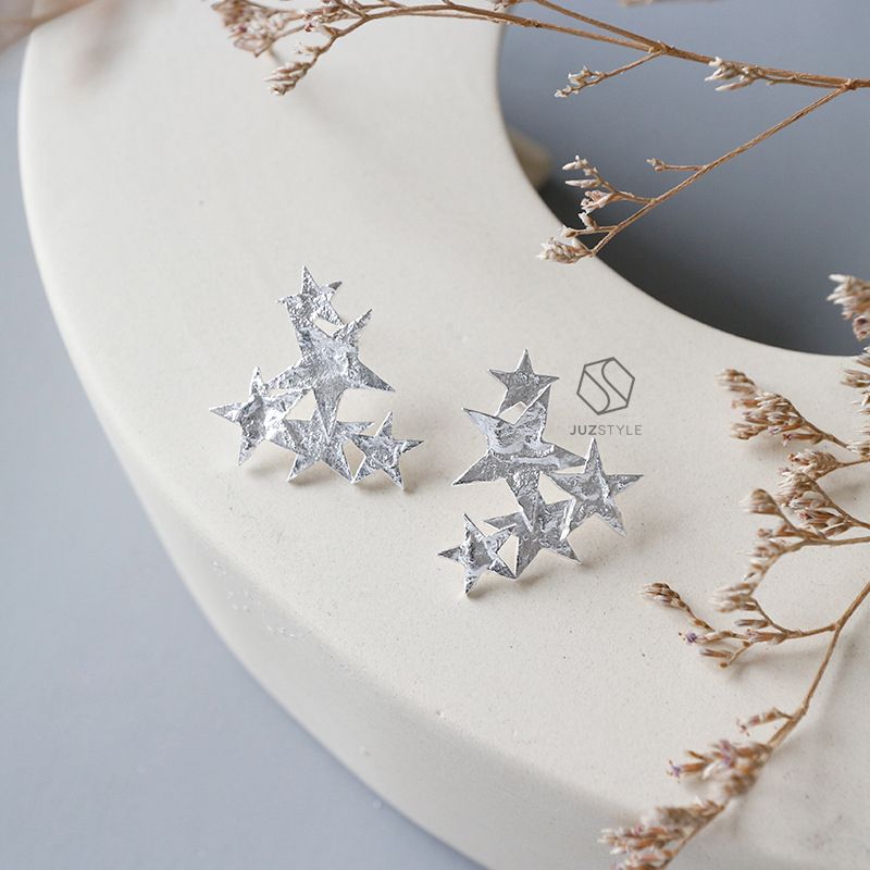 Bông tai bạc Matte stars